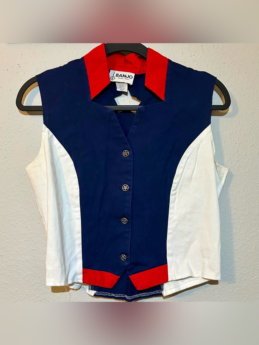 Vintage Banjo Dallas Texas Western Vest Shirt Star Cutout Medium